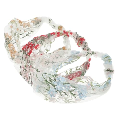 Beaupretty 3 Stück Teiliges Damen Spitzen Stirnband Elastisch Leicht mit Retro Blumenstickerei Breites Haarband für Alltag Party und Fotoshooting in Champagner Hellblau und Rot Einheitsgröße von Beaupretty