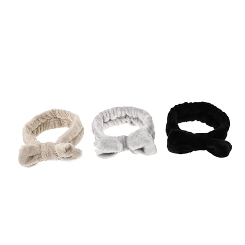 Beaupretty 3 Stück Teiliges Fleece Haarband mit Schleifen Elastisches Stirnband für Damen Weiches Makeup und Gesichtswäsche Headband Modisches Haarschmuck Accessoire in Schwarz und Braun von Beaupretty