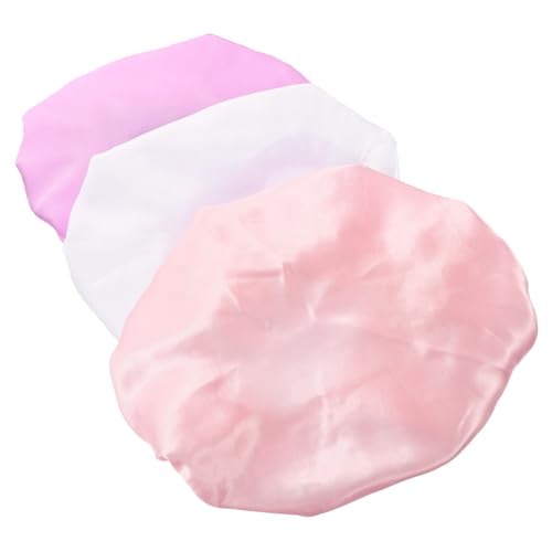 Beaupretty 3 Stück Teiliges Haarhauben mit Elastischem Atmungsaktive und Weiche Hauben für Junge Mädchen und Kleinkinder Modische Badehauben in Weiß Rosa und Lila Leicht und Tragbar für von Beaupretty