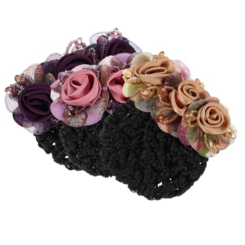 Beaupretty 3stücke Haarknotenabdeckung Mit Blumenmuster Stoff-haarnetz-clips Für Frauen Einfache Anwendung Und Komfort Für Berufstätige Und Geschenke von Beaupretty