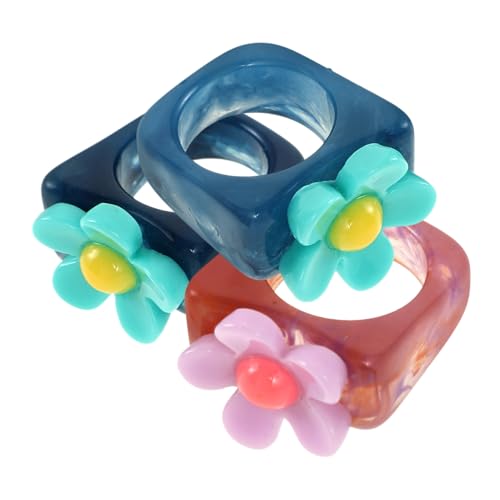 Beaupretty 3 Stück Teiliges Resin Ringe mit Blumenmotiv Vintage Design mit Funkelnden Schmucksteinen Zarte und Niedliche Finger Ringe für Frauen Bunte Farben Blau Modischer Kunstharz Schmuck von Beaupretty