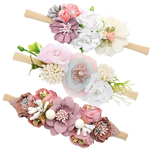Beaupretty 3 Stück Teiliges Stirnband Elastisch Blumen Haarband für Neugeborene und Kleinkinder Weiche Bequeme Girl Hair Accessories Rosa Weiß Lila für Fotoshootings und von Beaupretty