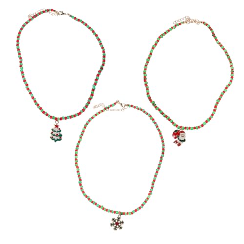 Beaupretty 3 Stück Teiliges Weihnachts Perlenhalsketten mit Santa Claus Schneeflocke und Weihnachtsbaum Anhängern Rot Grüne Weihnachtsdekoration Schmuckkette für Festliche Partys und Damen von Beaupretty