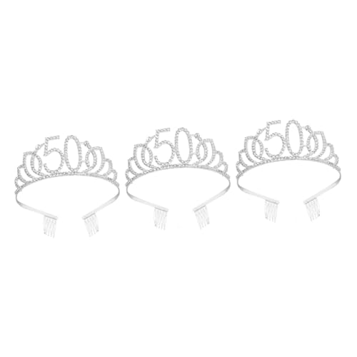 Beaupretty 3St Geschenk für Mädchen Geburtstagstorte Hut Geschenke für Mädchen 50 Strass Tiara Kristallkrone zarte Kopfbedeckung Haarschmuck Geburtstagskuchen schmücken Geburtstagshut Bankett von Beaupretty