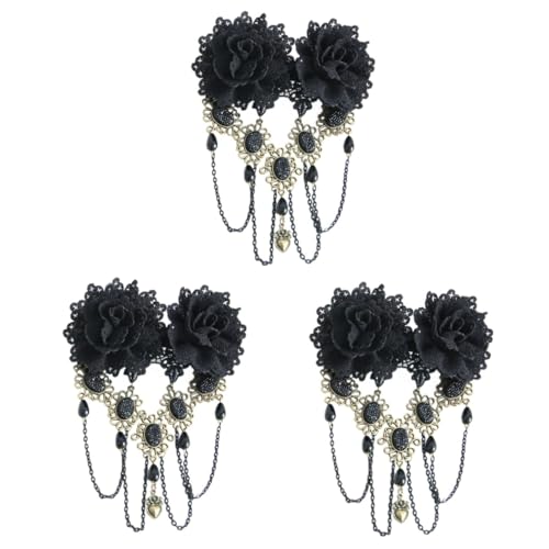 Beaupretty 3St Frauen Haarspange Rosen Haarspange Haarschmuck für Damenclips Haarspangen Haarklammer Haarnadel Haarschmuck für Frauen Quaste Kopfbedeckung oberer Clip Fräulein von Beaupretty