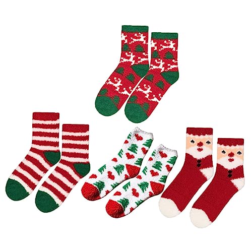 Beaupretty 4 Paare Weihnachtssocken Weihnachtliche Warme Socken Winter-crew-socken Weihnachts-crew-socken Urlaub Pantoffelsocken Weihnachtspantoffelsocken Baumwolle Mode Füllung Kind von Beaupretty