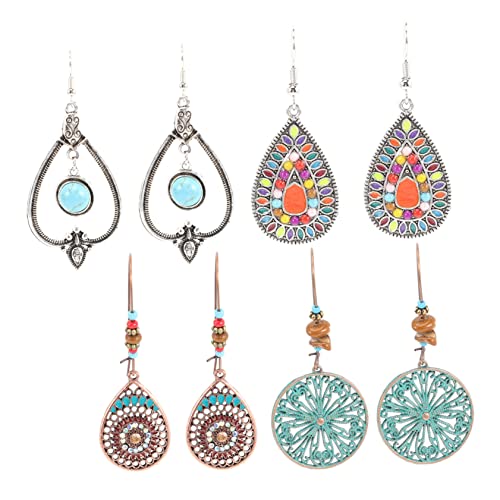 Beaupretty 4 Paare Boho Türkis Ohrhänger Vintage Ethno Stil Ohrschmuck Damen Schmuckset für Alltag Party und Besondere Anlässe von Beaupretty