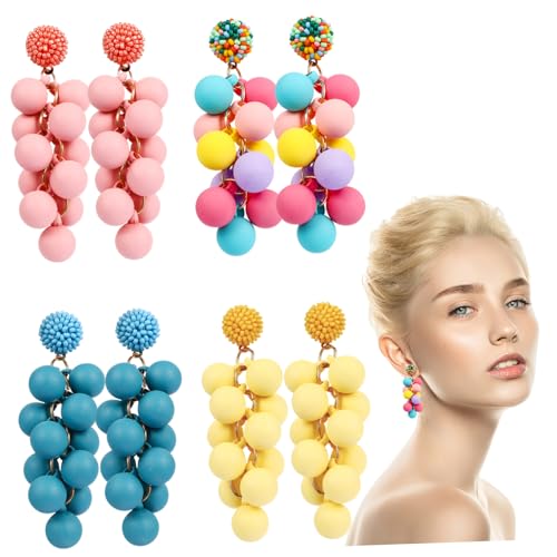 Beaupretty 4 Paare Candy Colored Beaded Drop Ohrringe Damen Leicht Lange Statement Ohrhänger Für Strand Boho Schmuck von Beaupretty