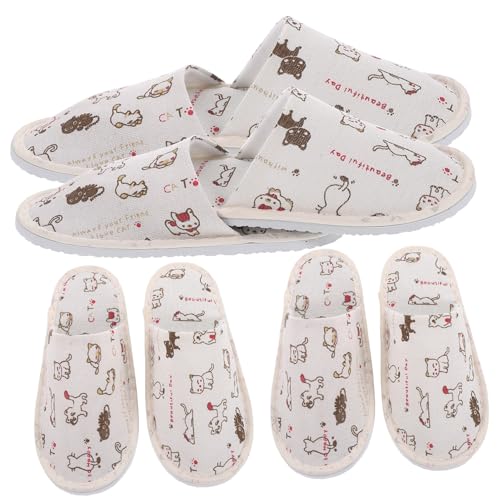 Beaupretty 4 Paare Einweg Hausschuhe Herren Damen Geschlossene Zehen Rutschfest Dicke Sohle Imitat Leinen Atmungsaktiv Cartoon Hotel Spa Reise Pantoffeln von Beaupretty