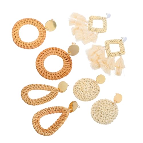 Beaupretty 4 Paare Handgefertigte Rattan Ohrringe Geometrische Ohrstecker Leicht Atmungsaktiv Damen Modeschmuck Alltag Strand Accessoire von Beaupretty