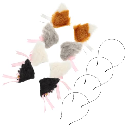 Beaupretty 4 Paare Katzenohren Haarclips Niedliche Plüschige Haaraccessoires mit Schleifen und Glöckchen für Cosplay Partys und Festivals Leicht und Tragbar von Beaupretty