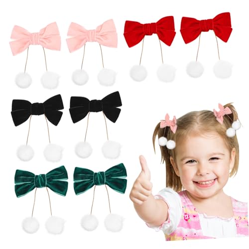 Beaupretty 4 Paare Mädchen Haarspangen Samt Haarschleifen mit Quaste Festhaltend Komfortabel Weich Weihnachts Haarschmuck für Buntes Rot Grün Schwarz von Beaupretty
