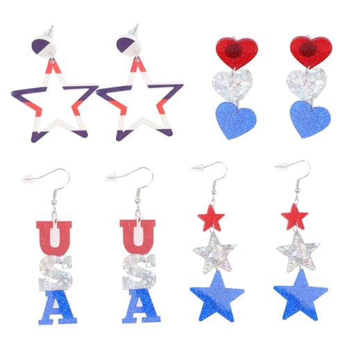 Beaupretty 4 Paare Patriotische Ohrstecker Ohrringe für Frauen und Mädchen Leicht Modisch Of July Schmuck Geeignet für Alltag und Feiertage von Beaupretty