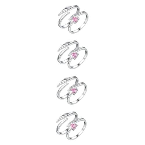 Beaupretty 4 Paare Zirkonia Paarring Verstellbarer Herzring für Elegantes Fingerdekor Perfektes Valentinstagsgeschenk von Beaupretty