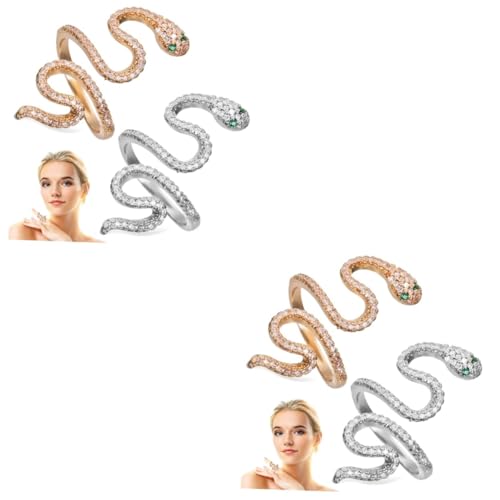 Beaupretty 4 Schlangenringe Unisex Vintage Stil Verstellbar Schmuck für Damen Herren Freund Familie in Gold und Silber von Beaupretty