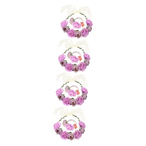 Beaupretty 4 Sätze Kranz Stirnband Korsage-armband Teeparty-accessoires Für Frauen Blumenstirnbänder Für Frauen Verstellbare Blumenkrone Haar Blumen Haarring Violett Strand Stoff Rose von Beaupretty