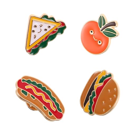 Beaupretty 4 Stück Cartoon Food Anstecknadeln mit Hamburger Hot Dog Sandwich Motiven Langlebige Broschen für Kleidung Taschen Hüte Vielseitige Accessoires für Partys Alltag von Beaupretty