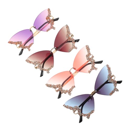 Beaupretty 4 Stück Damen Sonnenbrillen Retro Schmetterling Randlos Mit Glitzersteinen Uv-schutz Leicht Für Strandpartys Outdoor Aktivitäten Stilvolles Accessoire von Beaupretty