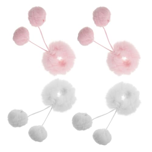 Beaupretty 4 Stück Flauschige Haargummis mit Pompon Weiche Plüschige Haarschleifen für Mädchen Elastische Haargummis für Zöpfe Dutt Haarschonend und Stylisch als Armband Geeignet von Beaupretty