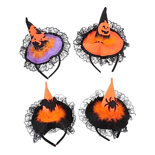 Beaupretty 4 Stück Halloween-hut Hexenkopfschmuck Fledermaus Stirnband Halloween-haarband Geisterkopfbedeckung Hexenkostüm Für Damen Hexenhut Haarband Hexenhut Haarreifen Zubehör Bilden Stoff von Beaupretty