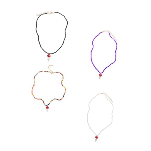 Beaupretty 4 Stück Handgefertigte Pilz perlen halskette Teiliges Bunte Boho mode Leichte Reisperlen kette Modisches Schmuckgeschenk für Mädchen Teens von Beaupretty