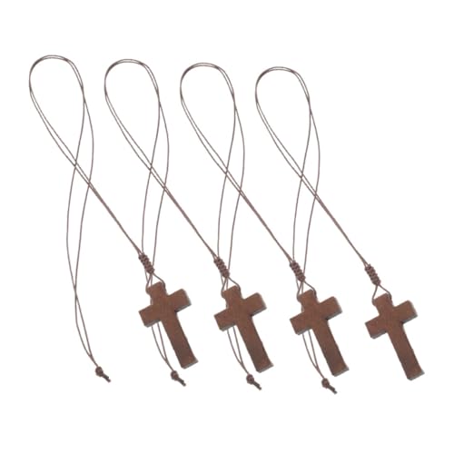Beaupretty 4 Stück Holz Kreuzkette Verstellbar mit Kordel Leichter Natürlicher Holzanhänger im Vintage Stil für Herren Damen Religiöse Halskette zu Ostern und Alltagsschmuck von Beaupretty