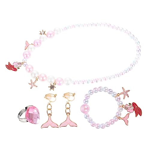 Beaupretty 4 Stück Mädchen Meerjungfrau Schmuckset Teiliges Set mit Halskette Armband Ring und Ohrringen aus Bunten Perlen für Partys und Feiern von Beaupretty
