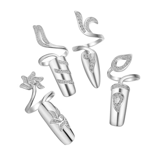 Beaupretty 4 Stück Nagelringe für Frauen mit Strasssteinen Verstellbare Fingernagelringe aus Langlebiger Legierung Eleganter Nagelschmuck für Maniküre und Besondere Anlässe von Beaupretty