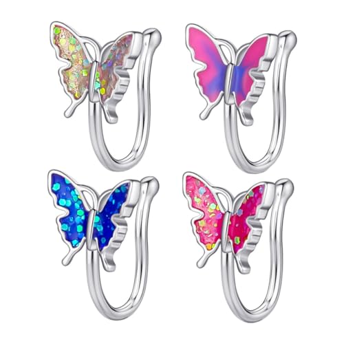 Beaupretty 4 Stück Nasenclips mit Schmetterlingsdesign Bunte Fake Nose Rings für Damen Hautfreundlich Rostfrei für Party und Tanzdekorationen Leichtes Ablegen von Beaupretty