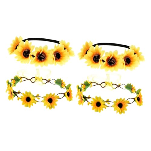 Beaupretty 4 Stück Sonnenblumen-Stirnband sonnenblumen haarband sonnenblumen haarschmuck festival haarschmuck flower crown Böhmen Kranz Nachahmung Gänseblümchen Damen schmücken Nylon von Beaupretty