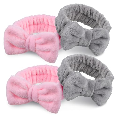 Beaupretty 4stücke Gesichtswasch-stirnband Fleece Mit Schleife Hautpflege-stirnbänder Make-up-stirnband Elastisch Für Damen Sport Spa Haarpflege von Beaupretty