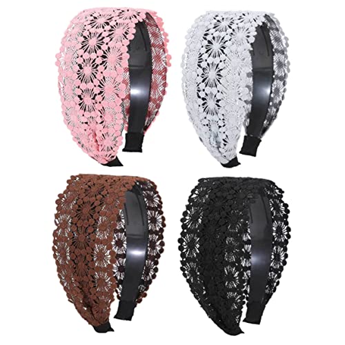Beaupretty 4 Stück Teiliges Breites Spitzen haarband Rutschfeste Damen Haarschmuck Leichte Dekorative Kopfbänder in Schwarz Kaffee Rosa Modische Haarschmuck für Alltag und Party von Beaupretty