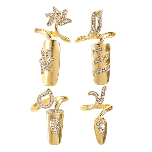 Beaupretty 4 Stück Teiliges Damen Nagelringe Verstellbare Fingernagel ringe mit Strass Modischer Hand Schmuck für Hochzeit Party Cosplay und von Beaupretty