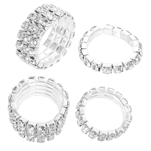 Beaupretty 4 Stück Teiliges Damen Ring Set mit Mehrreihigen Funkelnden Strasssteinen Elastische Moderinge in Verschiedenen Reihen für Hochzeit Jubiläum Alltag Leichte Komfortable von Beaupretty