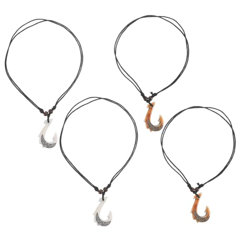 Beaupretty 4 Stück Teiliges Fischhaken Halskette aus Resin mit Knochen-optik Anhänger Ethnischer Tribal Schmuck für Herren und Damen Vielseitig Tragbar als Reise Alltagsaccessoire von Beaupretty