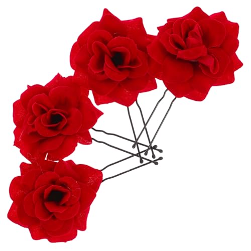 Beaupretty 4stücke Künstliche Rosen Haarnadeln Rot Dekorative Party Haarspangen Kopfbedeckung Für Frauen Mädchen Retro Hochzeit Haarnadeln Mit Rosenform von Beaupretty