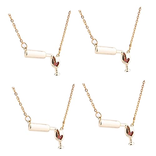 Beaupretty 4stücke Teiliges Kreatives Halskettchen Mit Herz-muster-anhänger Rotweinflasche Tasse Design Schlüsselbeinschmuck Für Mädchen Valentinstag Schmuck Goldfarben von Beaupretty