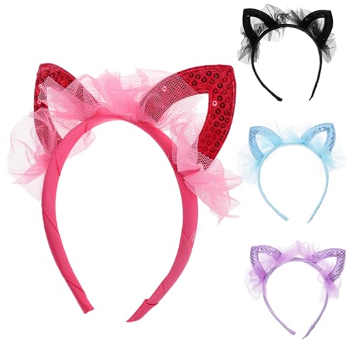 Beaupretty 4 Stück Teiliges Pailletten Katzenohren Haarband Mesh Dekoriert Leichtes Atmungsaktives Damen Haaraccessoire für Party Cosplay Halloween und von Beaupretty