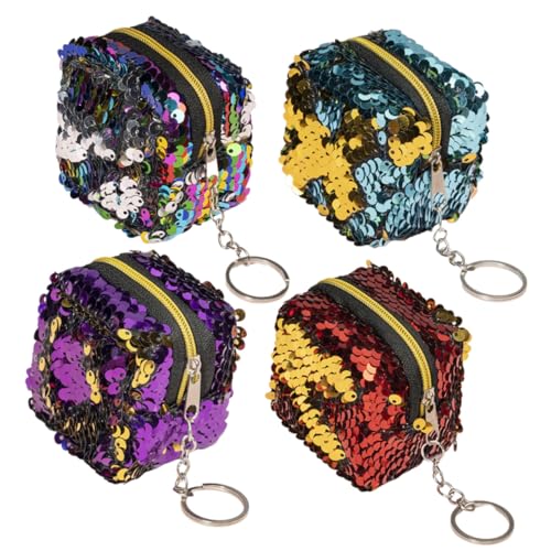 Beaupretty 4 Stück Teiliges Pailletten Portemonnaie Damen mit Reißverschluss Kompakte Münzbörse Stereoskopisches Kleingeld Täschchen Leichtes Mini Geldbeutel für Alltag Zufällige Farbe von Beaupretty