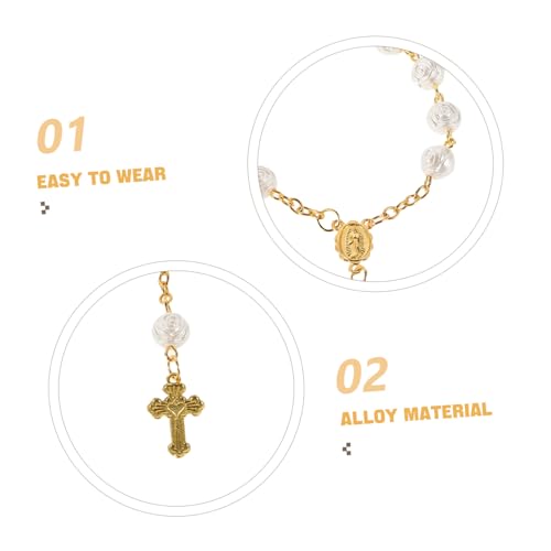 Beaupretty 4 Stück Teiliges Rosenperlen Armband für Junge Mädchen Handgefertigtes Taufarmband aus Weichen Materialien Kindgerechte Religiöse Gastgeschenke für Taufe Kommunion Hochzeit von Beaupretty