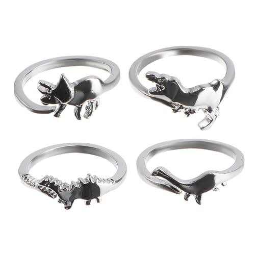 Beaupretty 4 Stück Teiliges Set Verstellbare Dinosaurier Ringe für Damen Niedliche Silberschmuck Ringe Stegosaurus Tyrannosaurus Brachiosaurus Triceratops für Jede Gelegenheit von Beaupretty