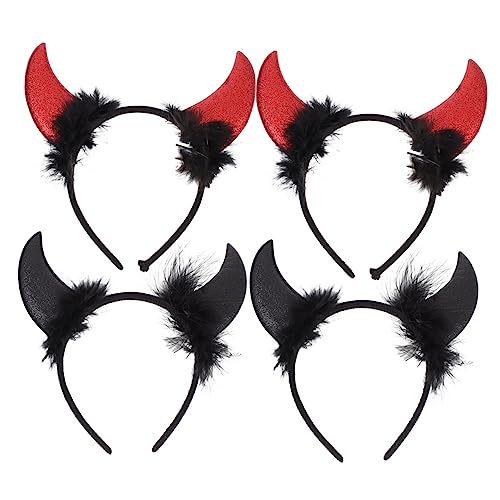 Beaupretty 4 Stück Teufelshorn-Stirnband Schwarzes Mädchen-Haar-Accessoire Make-Up-Haarband Flash-Kostüm Teufel-Kopfschmuck Glitzer Teufel Dämonenhörner Halloween-Kopfdekoration von Beaupretty