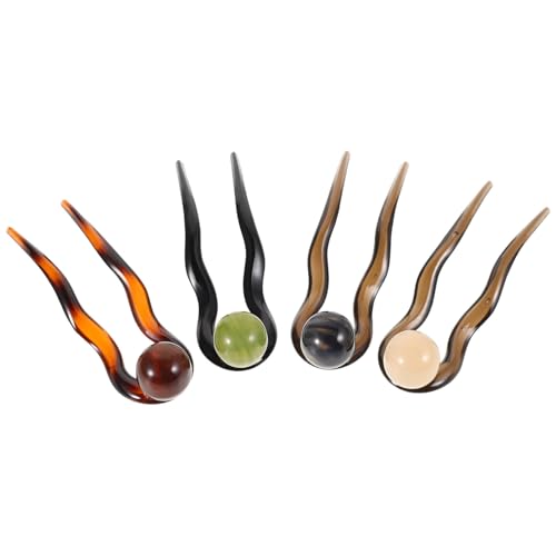 Beaupretty 4 Stück U-Förmige Haarnadeln mit Perlenverzierung für Damen Vintage Haar Accessoire Stabil und Sicher für Dutt und Chignon Design in Caramel Grau Creme und Grün von Beaupretty