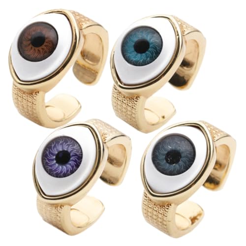 Beaupretty 4 Stück Verstellbare Gothic Evil Eye Ringe aus Kupferfarbenem Stylische Unisex Finger Ringe für Damen und Herren Trendige Punk Accessoires mit Bösem Auge Design von Beaupretty