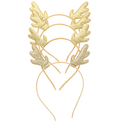 Beaupretty 4 Stück Weihnachts Haarreifen mit Elchgeweih Design Lustige Haaraccessoires für Festliche Anlässe für Partys und Feiern Gold und Glitzer von Beaupretty