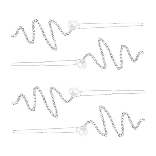Beaupretty 4 Stück Wellenförmige Strass Haarklammern Silber Glitzernde Haarspangen für Hochzeit Braut Damen Eleganter Haarschmuck mit Perlen für Ponytail Flechtfrisuren von Beaupretty