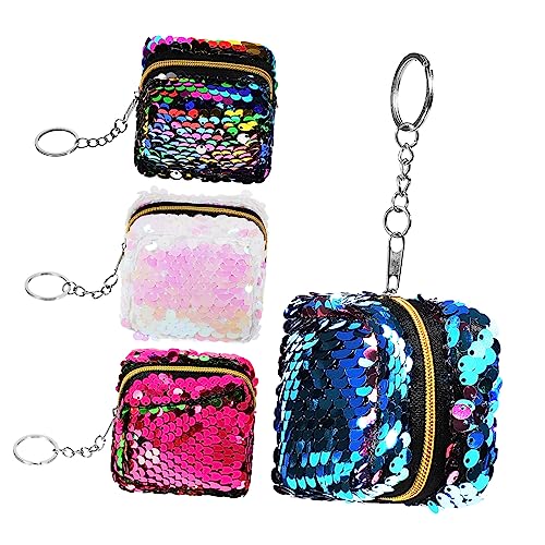 Beaupretty 4 Stück Kleiner Münzbeutel mit Pailletten Tragbare Geldbörse mit Reißverschluss für Damen Bunte Handtasche für Reisen und Partys von Beaupretty