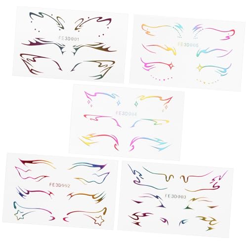 Beaupretty 5 Blätter Temporäre Augen Make Up Aufkleber Selbstklebende Face Tattoos Wasserfeste Eyeliner und Augenbrauensticker für Halloween Karneval Kostümparty Schablonenfrei Langlebig und von Beaupretty