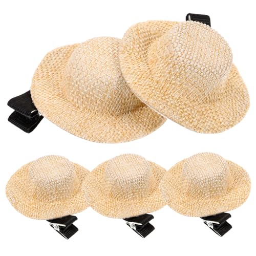 Beaupretty 5 Stck. Kleine Strohhut-Haarnadel Haarzubehör für Mädchen süße Haarklammer Hallo Kinderhaarklammern Kleinkind Haarclip für kleines Mädchen kleine Haarspangen Mini-Hut Stoff Khaki von Beaupretty