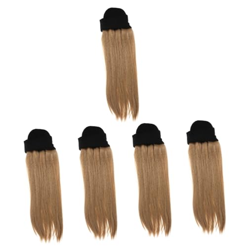 Beaupretty 5st Mütze Perücke Hut Mit Beanie-hut-perücke Frauen Mützen Hüte Perücke Hut Langer Perückenhut Braune Hüte Für Frauen Haarschmuck Kopfbedeckung Lange Gerade Damen Gewebe von Beaupretty